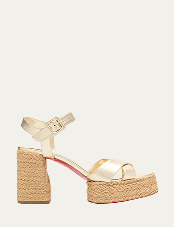 Christian Louboutin - Metallic Crisscross Red Sole Platform Sandals