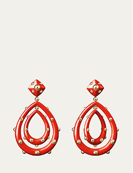 Girogio B - Medium 18K Rose Gold Goccia Earrings with Coral Enamel