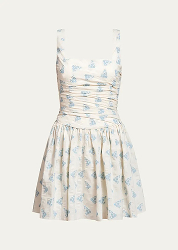 Markarian - Daphne Floral Stripe Ruched Fit-Flare Mini Dress
