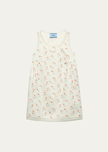 Prada - Lino Flower-Print Sleeveless Mini Babydoll Dress