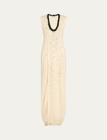 Aisling Camps - Long Leather-Trim Crochet Wool Cocoon Dress