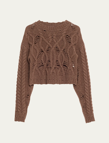 Aisling Camps - Distress Crop Cable Wool Cashmere Sweater