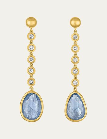 Prounis Jewelry - Diamond and Faceted Blue Sapphire Tear Chime Earrings