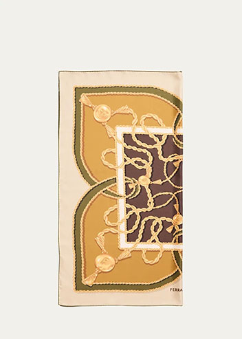 Ferragamo - Logo-Print Chains Silk Scarf