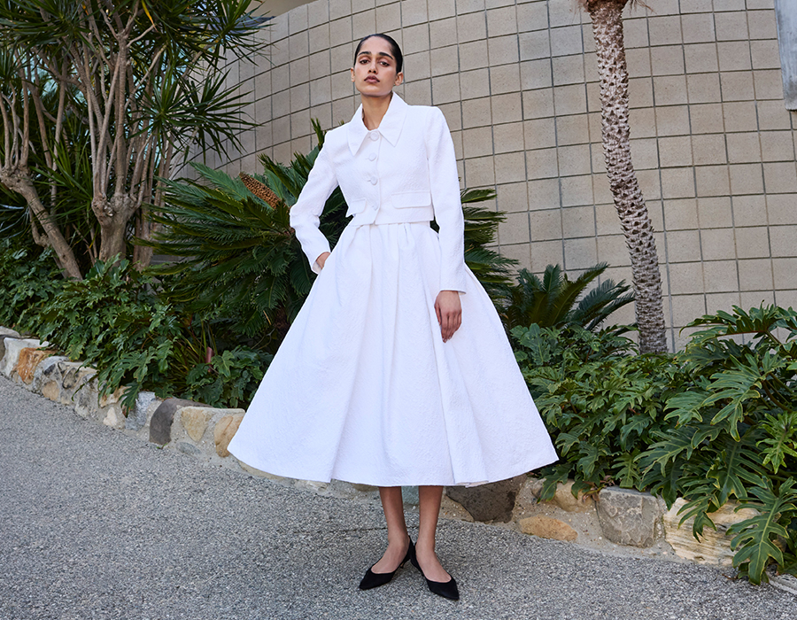 Model wears Carolina Herrera dress