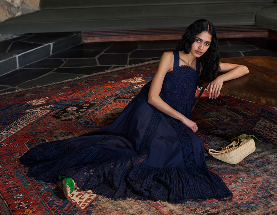 Model wears Loewe - Lace Frayed Hem Poplin Dress