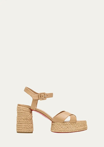 Christian Louboutin - Calakala Leather Crisscross Red Sole Espadrille Sandals