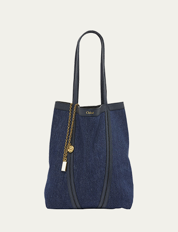 Chloé - Spin Medium Tote Bag in Denim and Leather