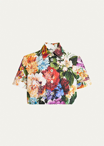 Dolce&Gabbana - Flower Bouquet Popeline Crop Shirt