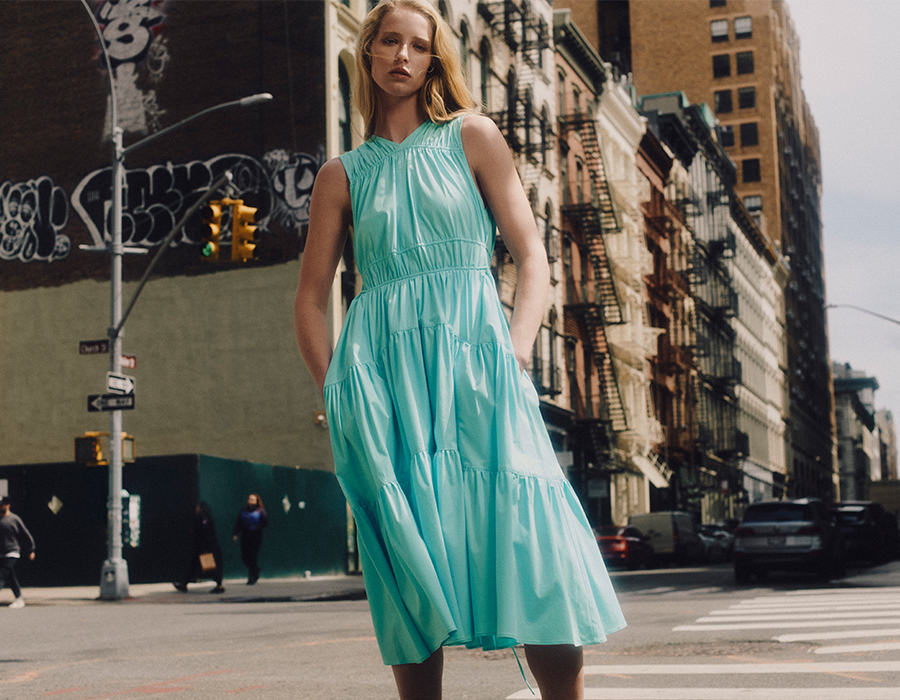 Model wears Proenza Schouler - Misha Tiered Compact Eco Poplin Dress