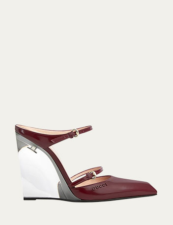 Gucci - Christy Regent Leather Lucite Wedge Mules