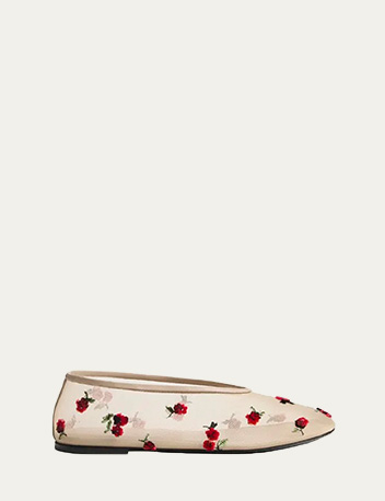 Khaite - Mercy Raspberry-Embellished Mesh Flats