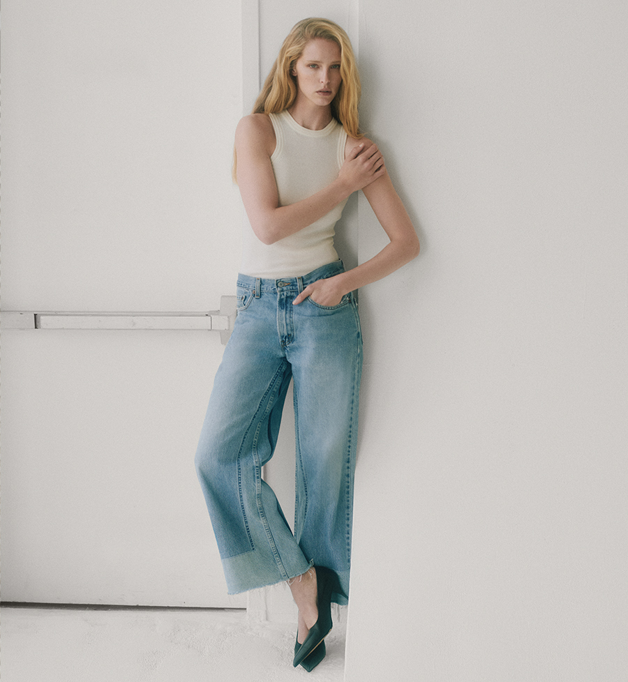 Model wears B SIDES - Reworked Culotte Jeans