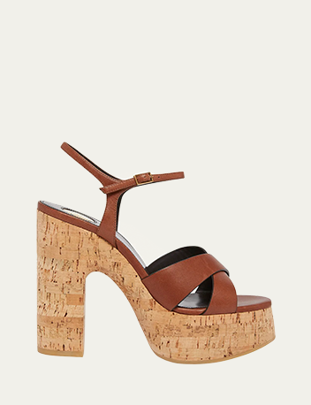 Saint Laurent - Bianca Leather Cork Platform Sandals