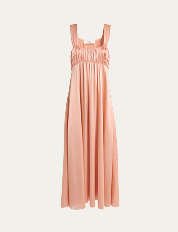 Chloé - Sleeveless Shirred Silk Satin Midi Dress