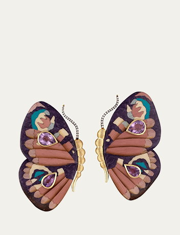 Silvia Furmanovich - 18K Yellow Gold Butterfly Wing Earrings with Purple Pattern, Diamonds and Rose De France Amethyst