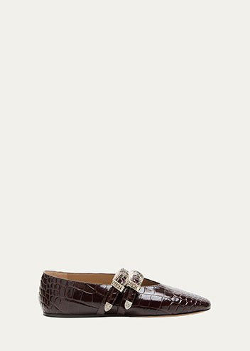Le Monde Beryl - Claudia Croc-Effect Leather Ballerina Flats