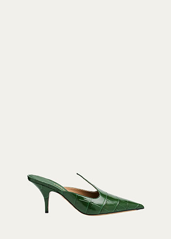 Ferragamo - Avril Croc-Embossed Leather Mule Pumps