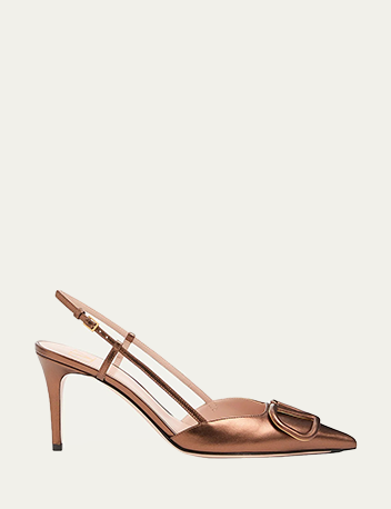 Valentino Garavani - V-Logo Metallic Leather Slingback Pumps