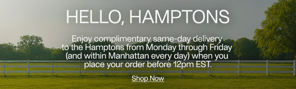 Hello, Hamptons - Enjoy complimentary same-day delivery to the Hamptons from Monday through Friday (and within Manhattan every day) when you place your order before 12pm EST. - Shop Now