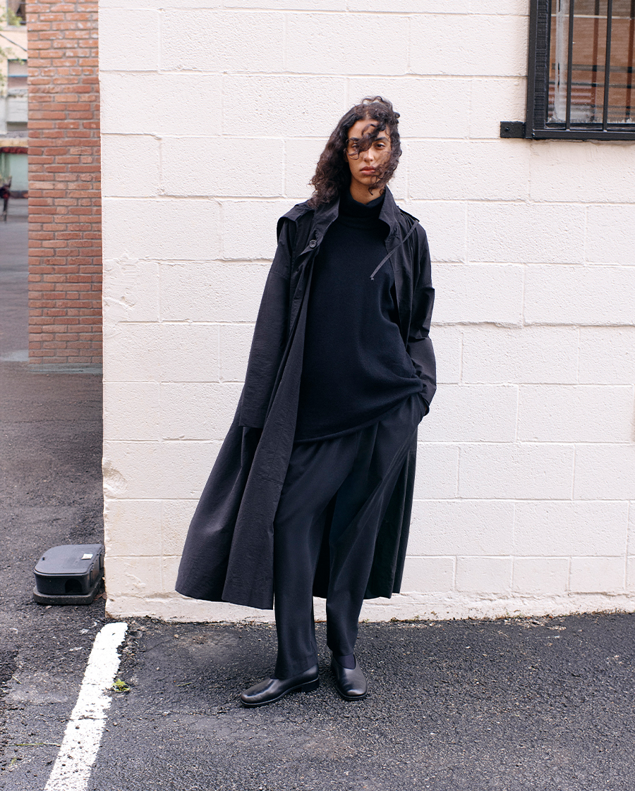 Model wears Eskandar