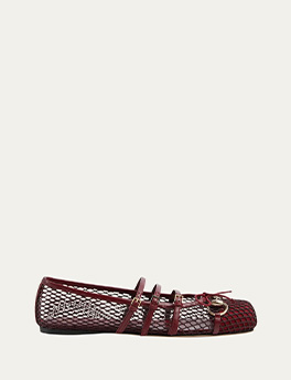 Gucci - Net Nappa Triple-Strap Horsebit Ballerina Flats