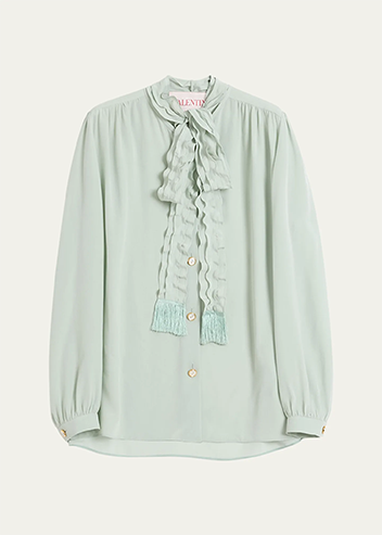 Valentino Garavani - Ruffle Tie-Neck Silk Blouse