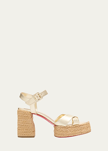 Cjristian Louboutin - Metallic Crisscross Red Sole Platform Sandals