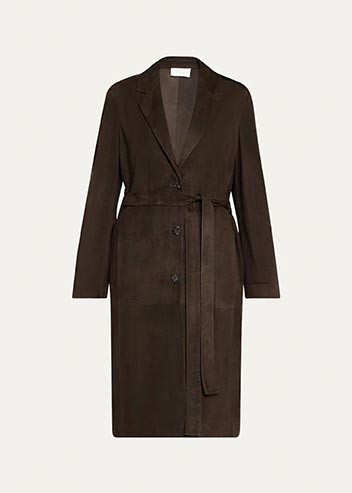 The Row - Babilonia Suede Belted Single-Breasted Coat