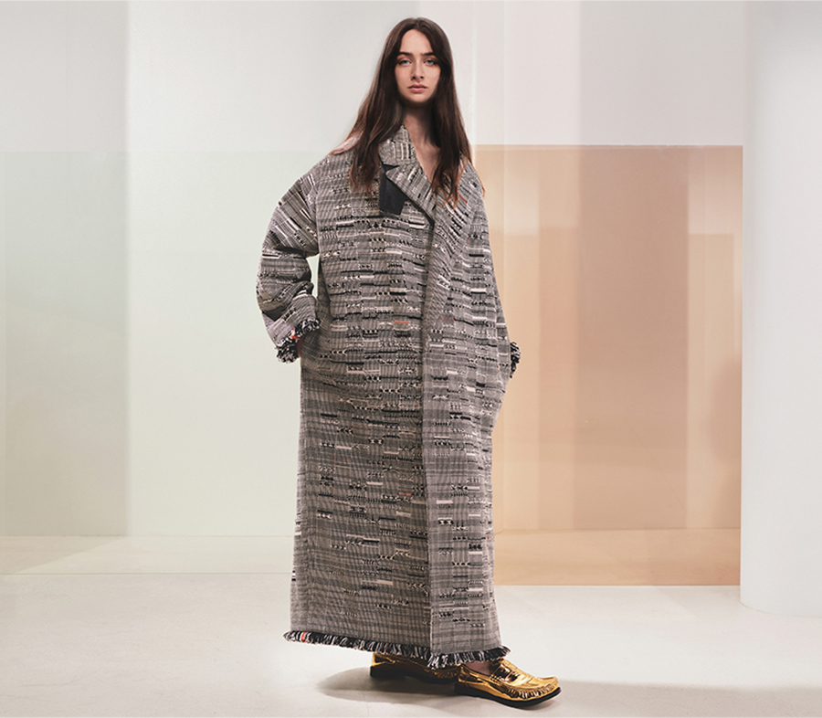 Model wears LOEWE and Josef & Anni Albers Foundation collaboration
