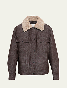 Brunello Cucinelli - Sparkling Wool-Blend Padded Jacket with Removable Shearling Collar