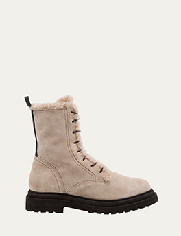Brunello Cucinelli - Monili Loop Shearling-Lined Suede Combat Boots