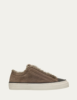 Brunello Cucinelli - Monili Detail Shearling-Lined Slip-On Sneakers