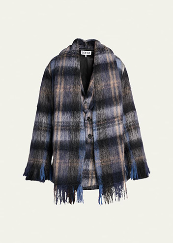 Loewe - Check Alpaca Fringe Scarf Jacket