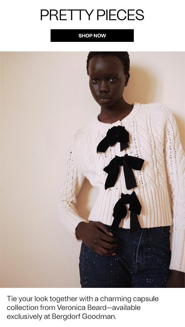 Model wears Veronica Beard - Christina Cable-Knit Bow Sweater
