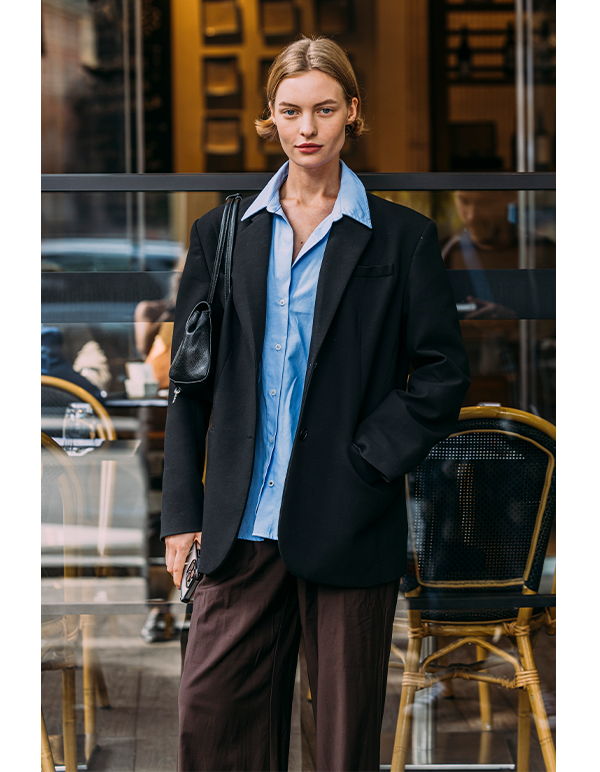 Model wears Miu Miu - Neck-Tie Button-Down Shirt