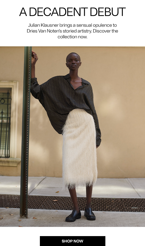 Model wears Dries Van Noten - Sokna Fringed Midi Skirt