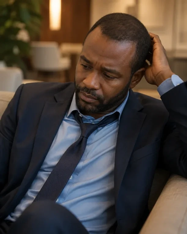 Man touching his head, concerned that his hair growth has stalled