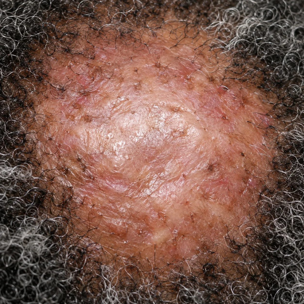200x view of white halos around follicles at the crown