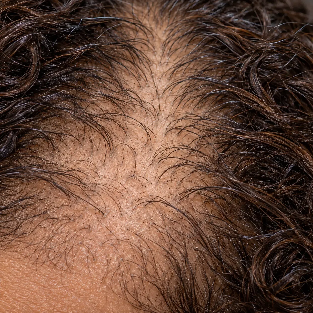 200x view of shorter, finer new hairs growing back from the same follicle openings