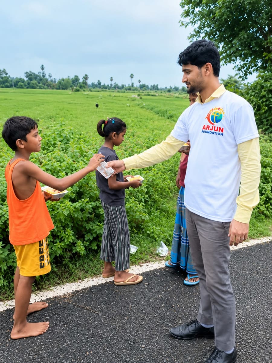Arjun Foundation volunteers distributing food in Siwan