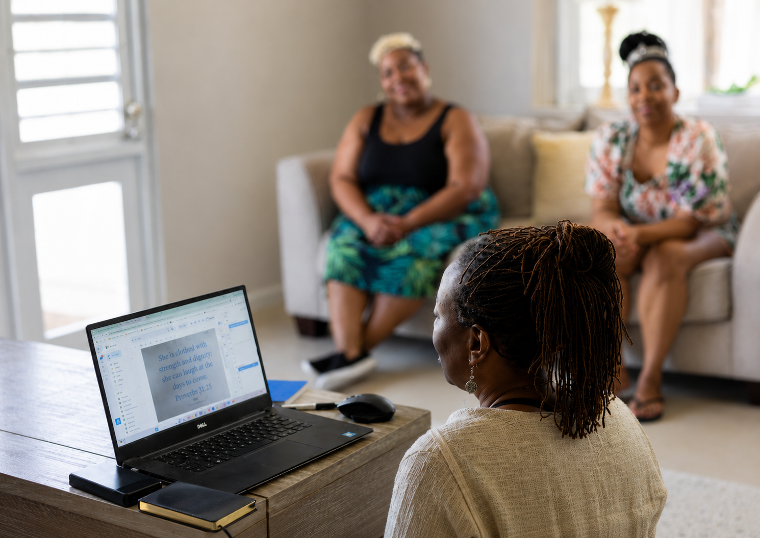 Dr. Sabine Charles in a private coaching session with a retreat participant