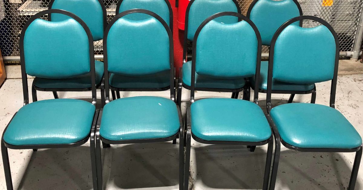 8 Aqua/Blue Colored Stackable Office Chairs (no arms) BidCorp Auctions