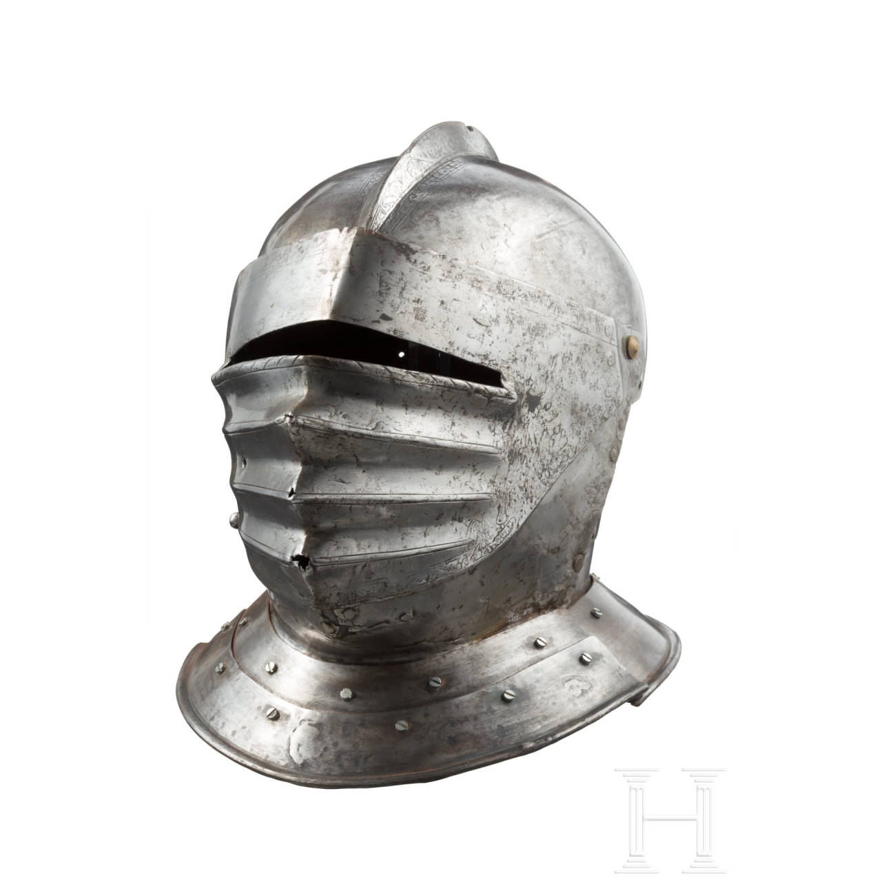 Geschlossener ritterlicher Helm, süddeutsch, um 1520 und später. 