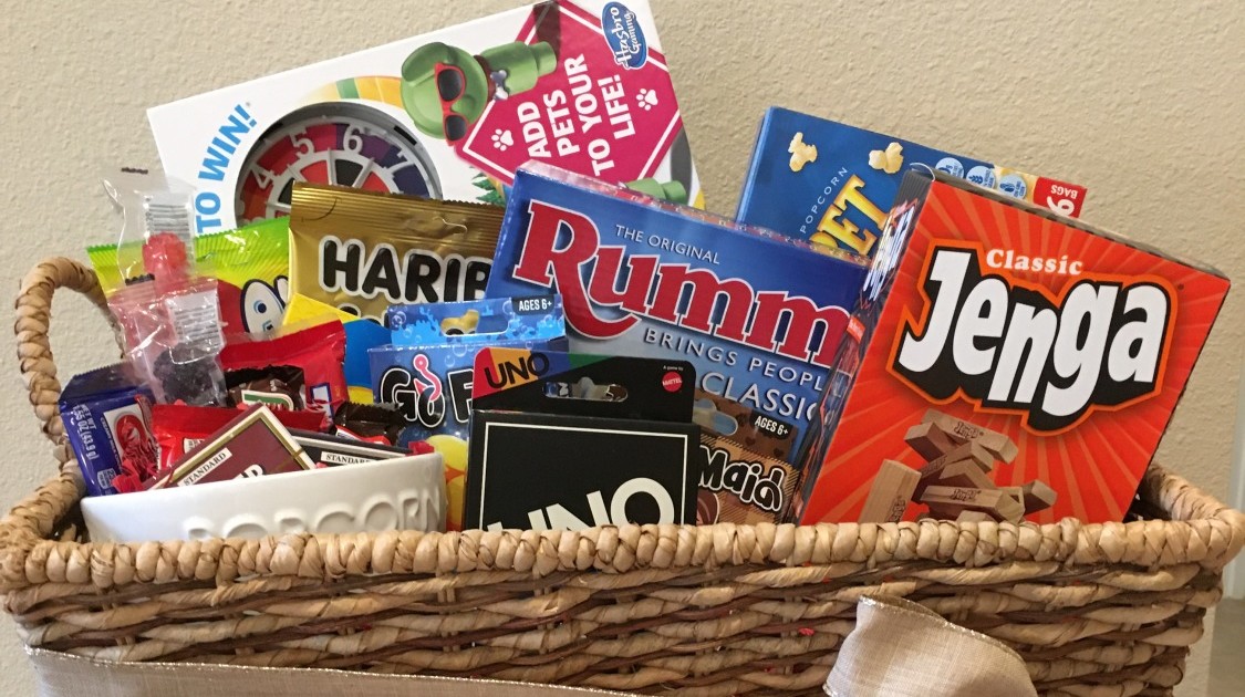 Family Game Night Gift Basket Ideas - Salvaged Living  Family game night  gift basket, Game night gift basket, Game night gift