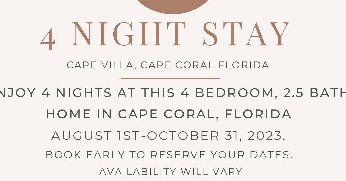 4 night stay at Cape Villa, Florida, plaid