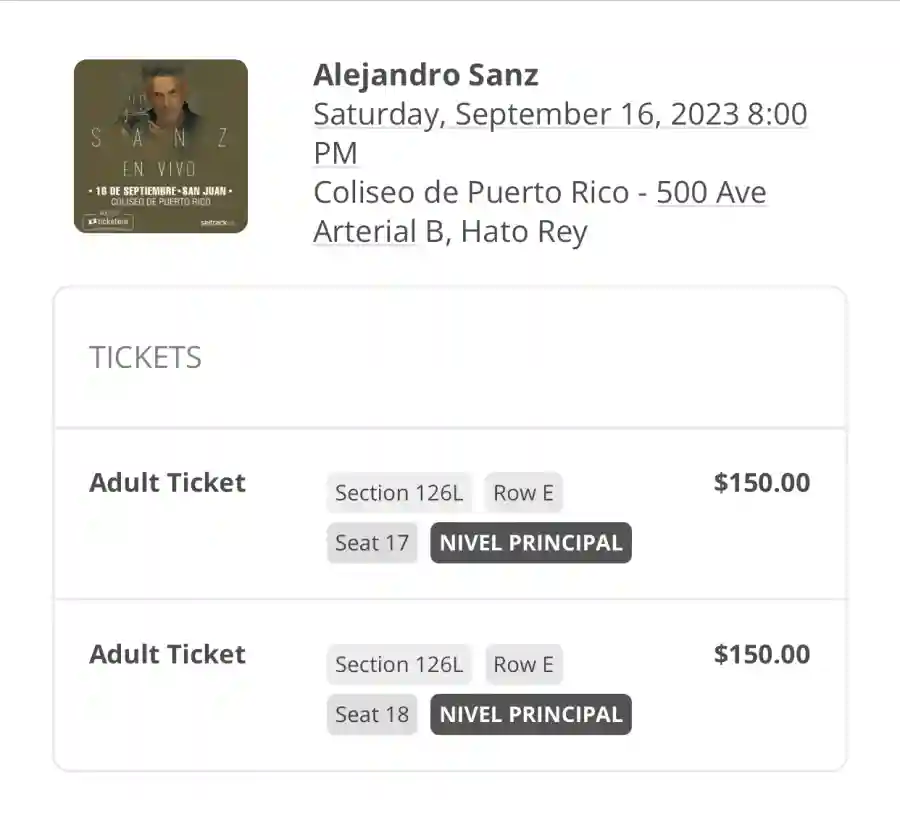 Rifa boletos Concierto Alejandro Sanz Clase EONIA 2024