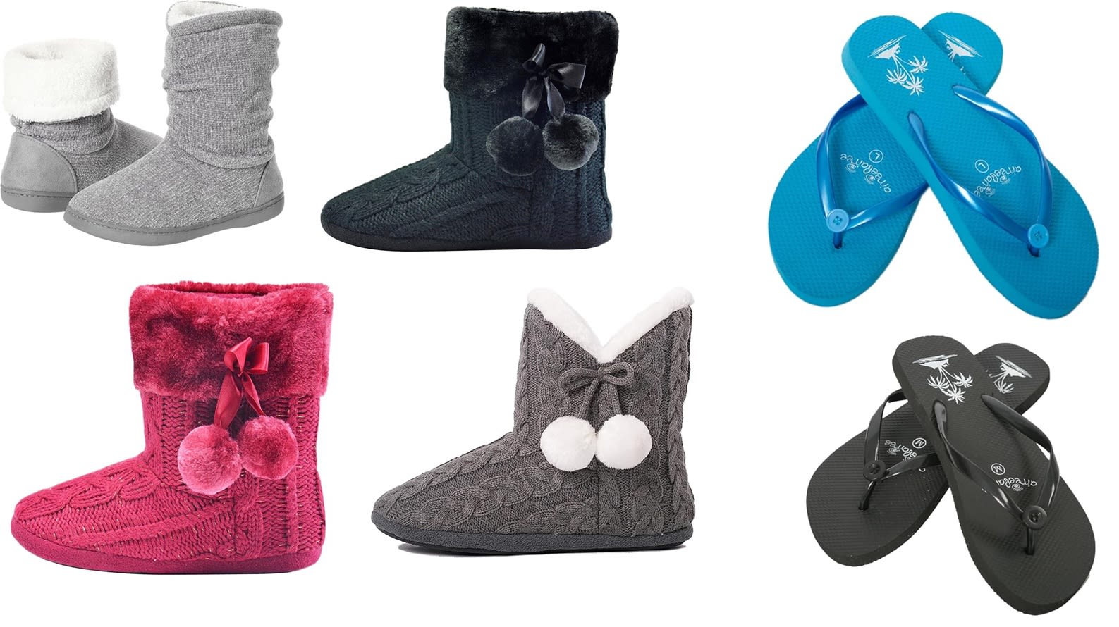 Brand New Boot Slippers and flip flops by Airee Fairee as Sold on Amazon. RRP £16.99 each