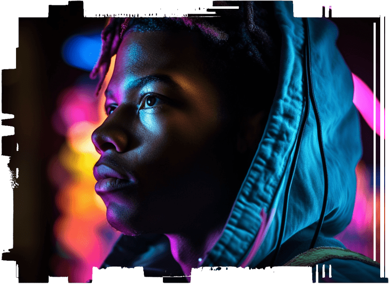 AI Generated Image of male student with glitch effect added