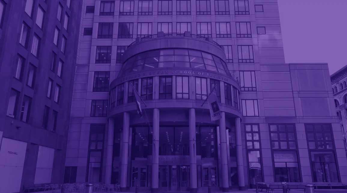A colour washed image of NYU Stern campus building